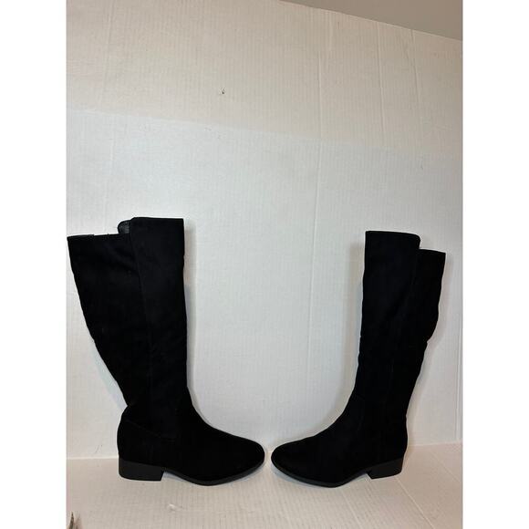 Black Casual Boots Size 7 Side Zipper Block Low Heel Faux Suede Everyday - Picture 2 of 9